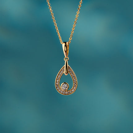 Collar De Cobre Oro 18K Con Dije De Gota De Agua Y Diamantes Brillantes