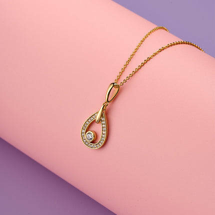 Collar De Cobre Oro 18K Con Dije De Gota De Agua Y Diamantes Brillantes