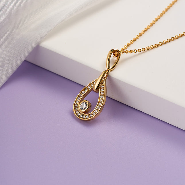 Collar De Cobre Oro 18K Con Dije De Gota De Agua Y Diamantes Brillantes