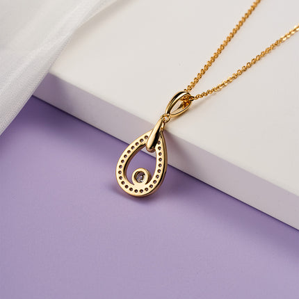 Collar De Cobre Oro 18K Con Dije De Gota De Agua Y Diamantes Brillantes