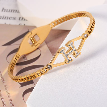 Pulsera Con Letra H Y Circonitas Diseño De Resorte En Acero Inoxidable