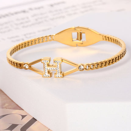 Pulsera Con Letra H Y Circonitas Diseño De Resorte En Acero Inoxidable