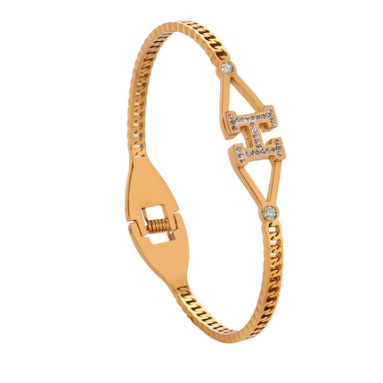 Pulsera Con Letra H Y Circonitas Diseño De Resorte En Acero Inoxidable