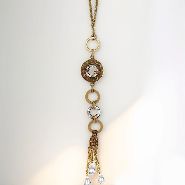 Collar Con Borla De Tipo Corbata De Diamante De Imitación Con Colgante De Anillos De Diamantes