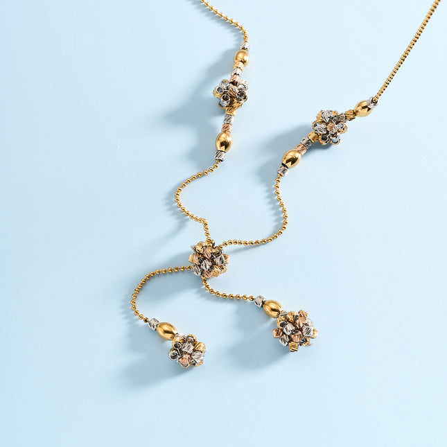 Collar Con Borlas De Acero Inoxidable De Moda De Racimo De Flores De Tres Colores