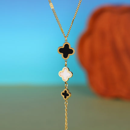 Collar Clásico De Acero Inoxidable Con Colgante De Flores De Cuatro Hojas De Concha Blanco Y Negro