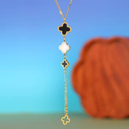 Collar Clásico De Acero Inoxidable Con Colgante De Flores De Cuatro Hojas De Concha Blanco Y Negro