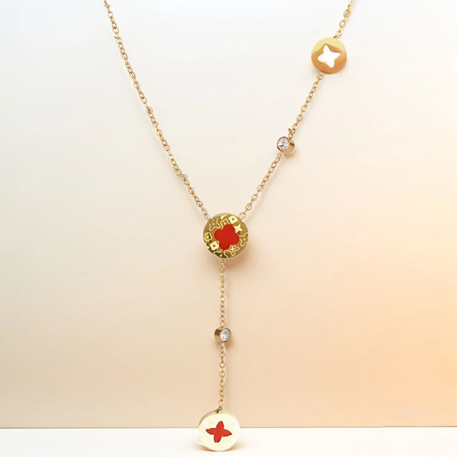 Collar De Tipo Corbata De Acero Inoxidable Con Colgante De Flores De Cuatro Hojas De Rombo