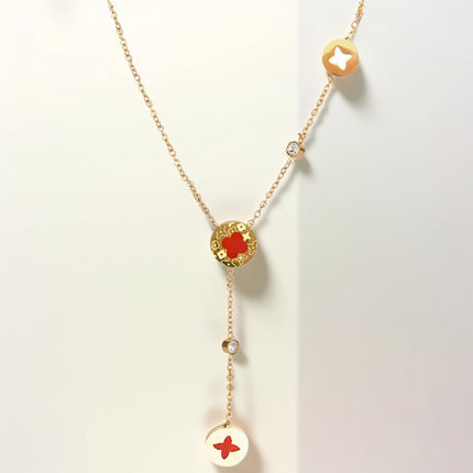 Collar De Tipo Corbata De Acero Inoxidable Con Colgante De Flores De Cuatro Hojas De Rombo
