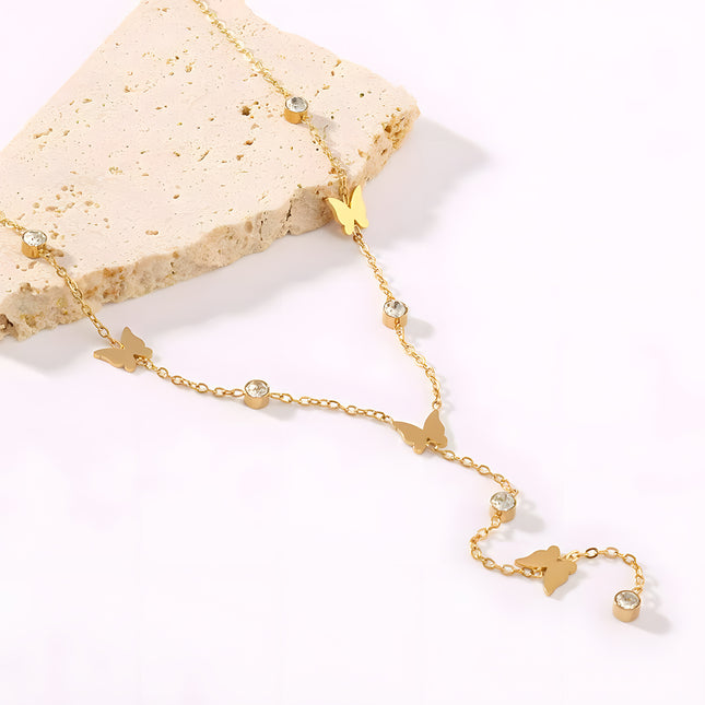 Collar De Acero Inoxidable Versátil De Moda Con Borla De Mariposa De Circón