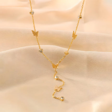 Collar De Acero Inoxidable Versátil De Moda Con Borla De Mariposa De Circón