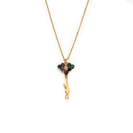 Collar De Oro 18K Con Dije De Chica Con Globos Multicolores, Estilo Divertido