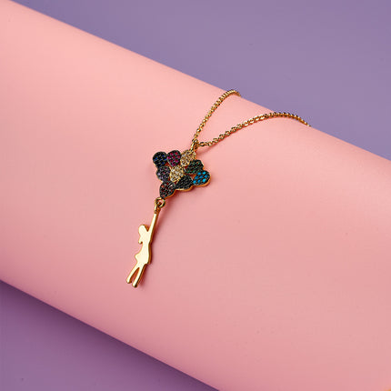 Collar De Oro 18K Con Dije De Chica Con Globos Multicolores, Estilo Divertido