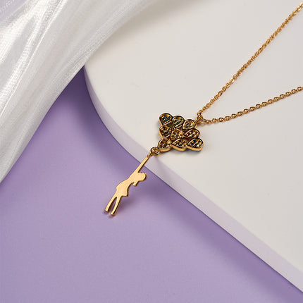 Collar De Oro 18K Con Dije De Chica Con Globos Multicolores, Estilo Divertido