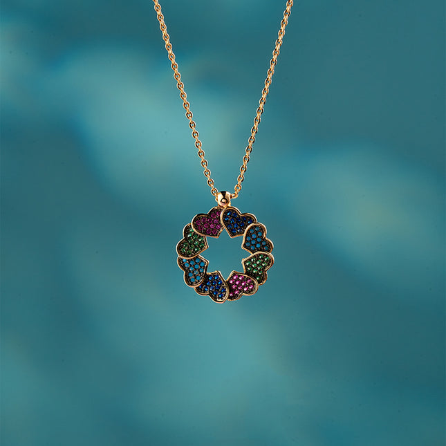 Collar De Cobre 18K Con Dije De Corazones De Colores, Romántico y Moderno