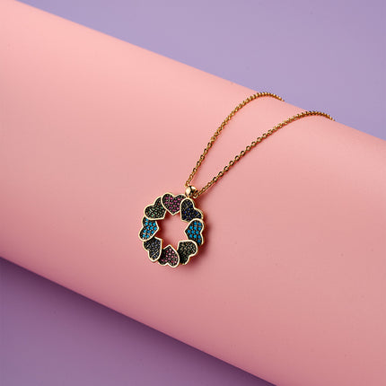 Collar De Cobre 18K Con Dije De Corazones De Colores, Romántico y Moderno