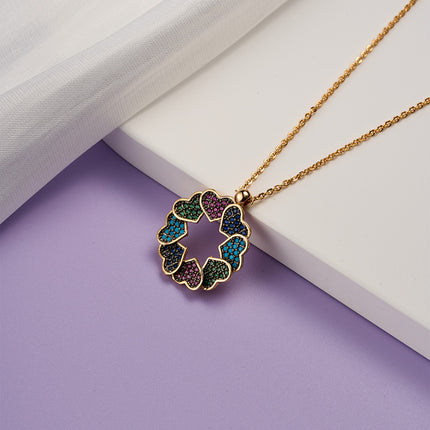 Collar De Cobre 18K Con Dije De Corazones De Colores, Romántico y Moderno