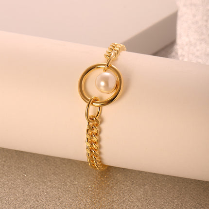 Pulsera De Cadena Gruesa Con Círculo Hueco Y Perla Sintética