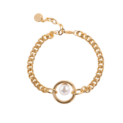 Pulsera De Cadena Gruesa Con Círculo Hueco Y Perla Sintética
