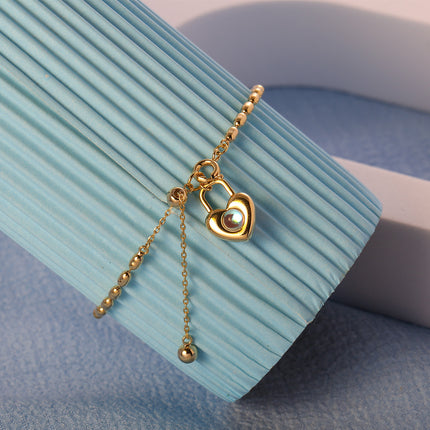 Pulsera De Cobre Con Colgante De Corazón Con Cerradura Y Zirconia