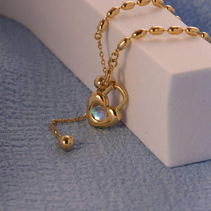 Pulsera De Cobre Con Colgante De Corazón Con Cerradura Y Zirconia