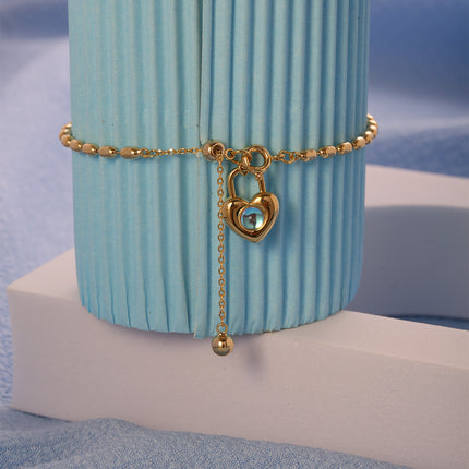 Pulsera De Cobre Con Colgante De Corazón Con Cerradura Y Zirconia