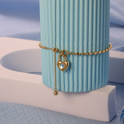 Pulsera De Cobre Con Colgante De Corazón Con Cerradura Y Zirconia