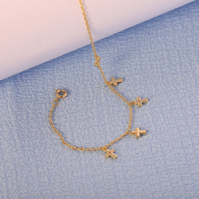 Pulsera De Cobre Con Colgante De Cruz En Dos Estilo Minimalista