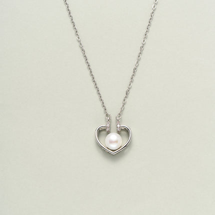 Collar De Corazón Cobre Baño de Oro 14K Con Perla En El Centro