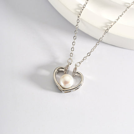 Collar De Corazón Cobre Baño de Oro 14K Con Perla En El Centro