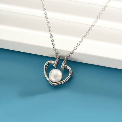 Collar De Corazón Cobre Baño de Oro 14K Con Perla En El Centro