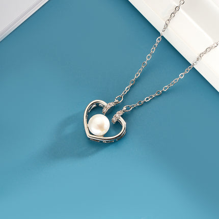Collar De Corazón Cobre Baño de Oro 14K Con Perla En El Centro