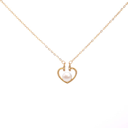 Collar De Corazón Cobre Baño de Oro 14K Con Perla En El Centro