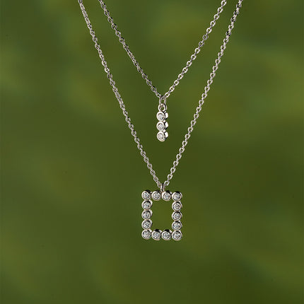 Collar Cobre De Doble Capa Con Colgante Rectangular Y Largo Con Circonitas