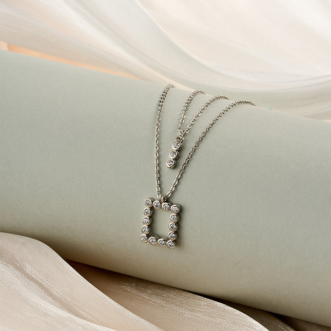 Collar Cobre De Doble Capa Con Colgante Rectangular Y Largo Con Circonitas