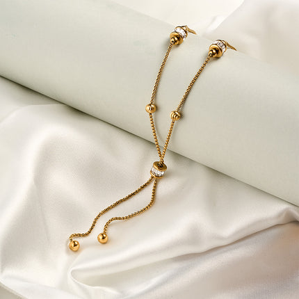 Collar De Clavícula Con Cuentas De Suerte, Acero De Titanio Y Oro 18K