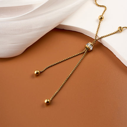 Collar De Clavícula Con Cuentas De Suerte, Acero De Titanio Y Oro 18K