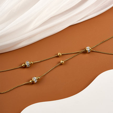 Collar De Clavícula Con Cuentas De Suerte, Acero De Titanio Y Oro 18K