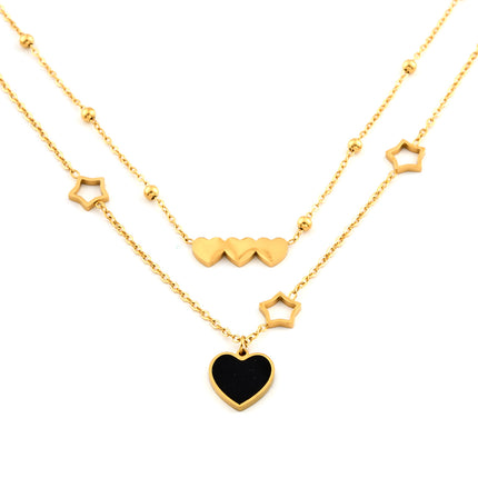 Collar De Dos Capas Oro De 18K Con Colgante De Corazón, Estilo simple
