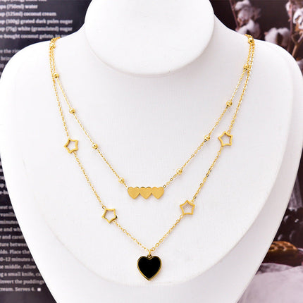 Collar De Dos Capas Oro De 18K Con Colgante De Corazón, Estilo simple