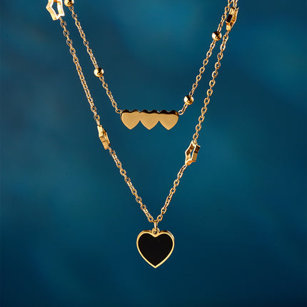 Collar De Dos Capas Oro De 18K Con Colgante De Corazón, Estilo simple