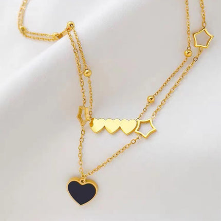 Collar De Dos Capas Oro De 18K Con Colgante De Corazón, Estilo simple