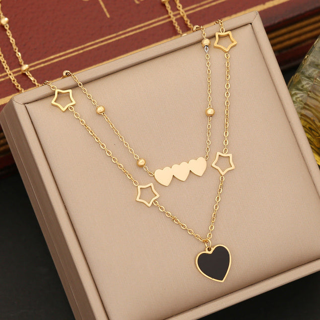 Collar De Dos Capas Oro De 18K Con Colgante De Corazón, Estilo simple