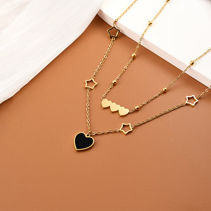 Collar De Dos Capas Oro De 18K Con Colgante De Corazón, Estilo simple