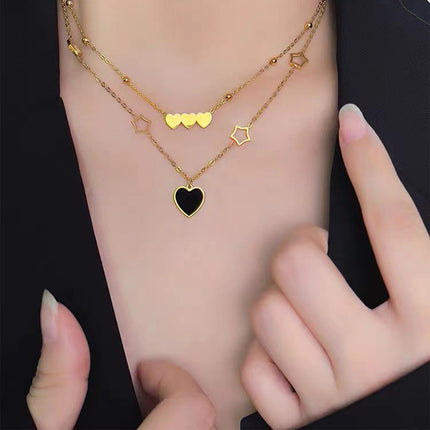 Collar De Dos Capas Oro De 18K Con Colgante De Corazón, Estilo simple
