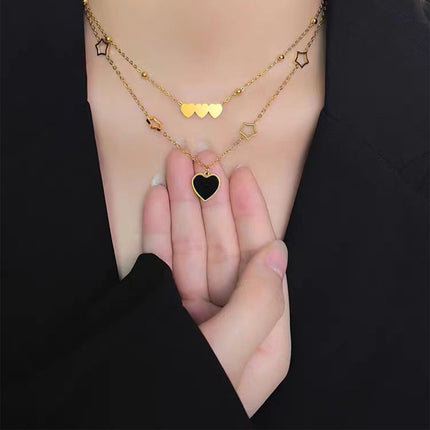 Collar De Dos Capas Oro De 18K Con Colgante De Corazón, Estilo simple