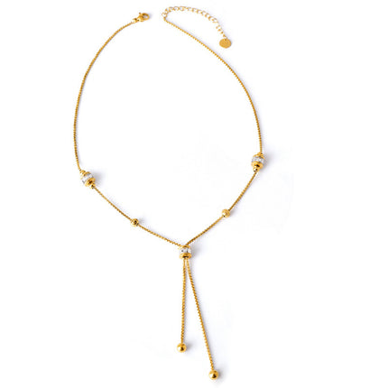 Collar De Clavícula Con Cuentas De Suerte, Acero De Titanio Y Oro 18K