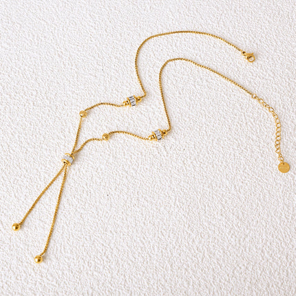 Collar De Clavícula Con Cuentas De Suerte, Acero De Titanio Y Oro 18K