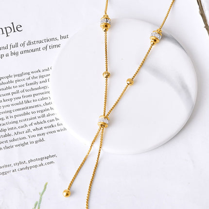 Collar De Clavícula Con Cuentas De Suerte, Acero De Titanio Y Oro 18K