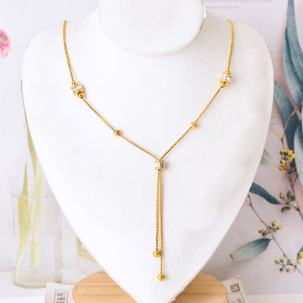 Collar De Clavícula Con Cuentas De Suerte, Acero De Titanio Y Oro 18K